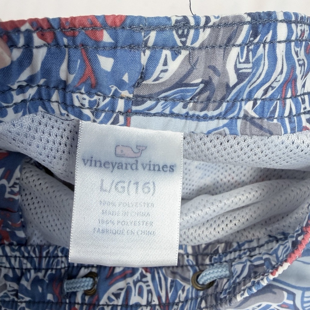 Vineyard Vines Printed Chappy Swim Trunks Boys Large Lined Fish Print Blue - Picture 3 of 6